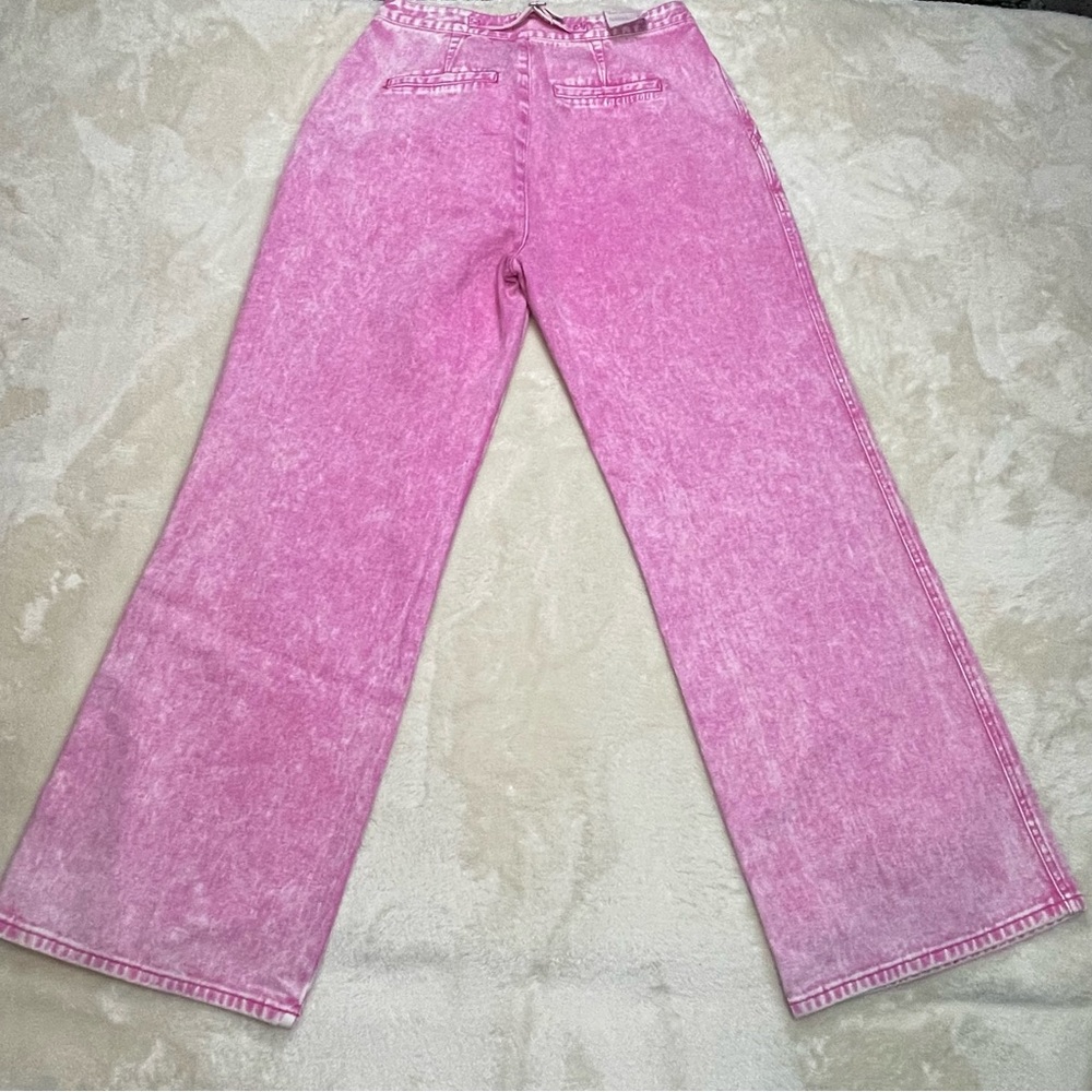 Avec Les Filles High Rise Pleated Trouser Wide Leg 90s Pink NWT Sz 29 Barbiecore - Picture 11 of 13